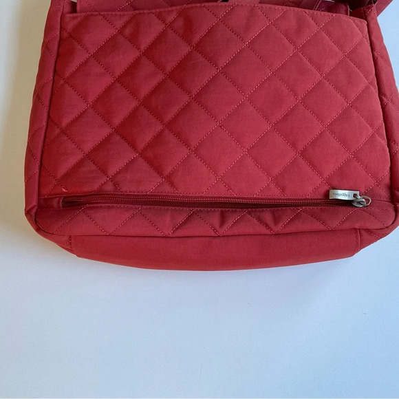 Baggallini Crossbody Bag 12x10x3” Orange Quilted Nylon Triple Zip Trolley Handle - Picture 6 of 10